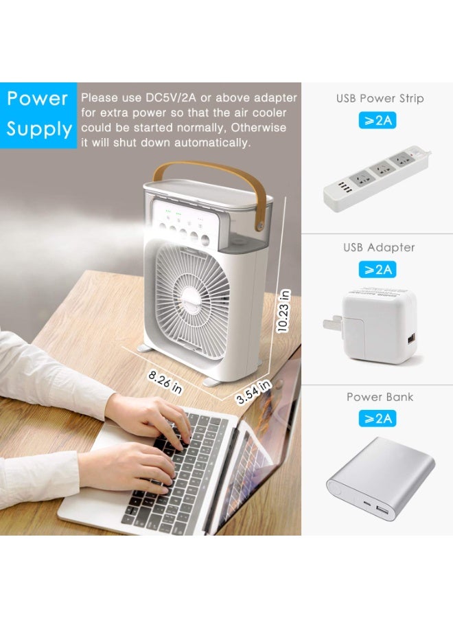 Naxifly Personal Air Cooler, Portable Air Conditioner Fan, Mini Evaporative Cooler with 7 Colors LED Light, 1/2/3 H Timer, 3 Wind Speeds and 3 Spray Modes for Your Desk, Nightstand, or Coffee Table（WHITE) - Image 5